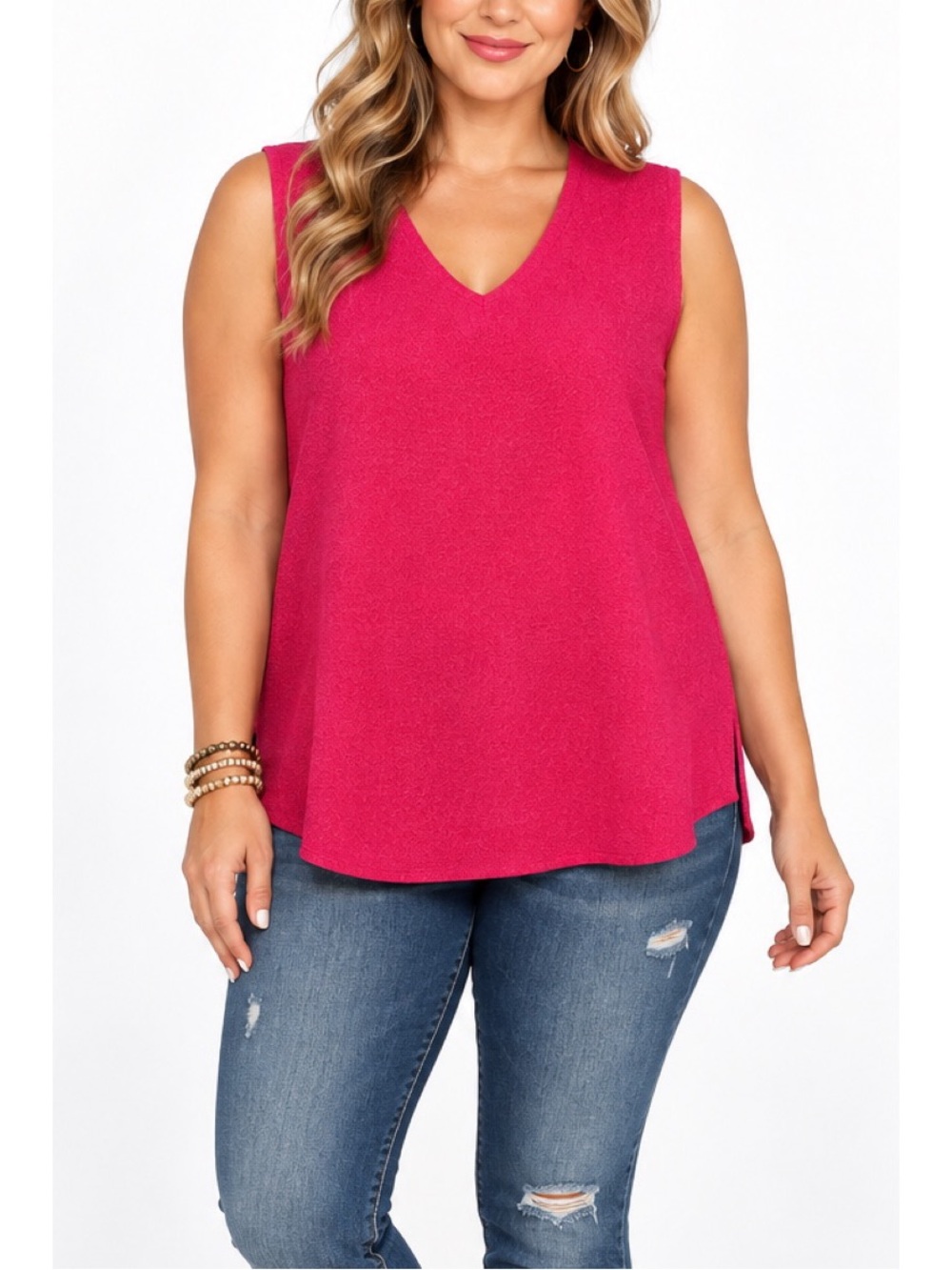 Notations Hot Pink Sleeveless V-Neck Top size XL